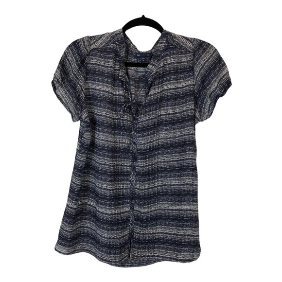Gap Factory Navy Blue Cream Striped Sheer Tie-Front Blouse Women Size M Medium - Picture 5 of 6